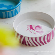 Ceramic Hand-Painted Color Glaze Powder Purple Zebra Dog Bowl Cat Dog Dog Dog Food Bowl Porcelain Food Bowl Pet Supplies